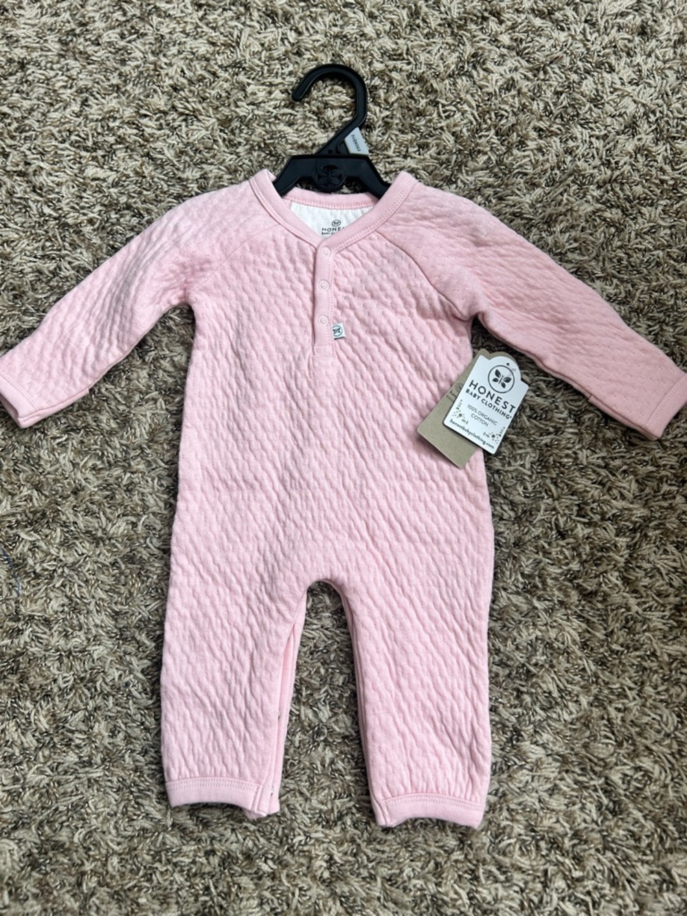 Honest Baby Pink Quilted One-Piece Onsie Sleeper Outfit Sz Newborn